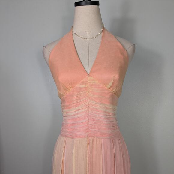 Silk Midi Dress Cocktail Gown 8P Pink Orange Vintage Fairy Y2K Ombre Nymph Glam - Picture 5 of 16